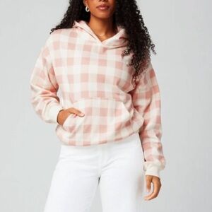 Fabletics Pink White Plaid Sweatshirt Comfy everyday streetwear activewear Large